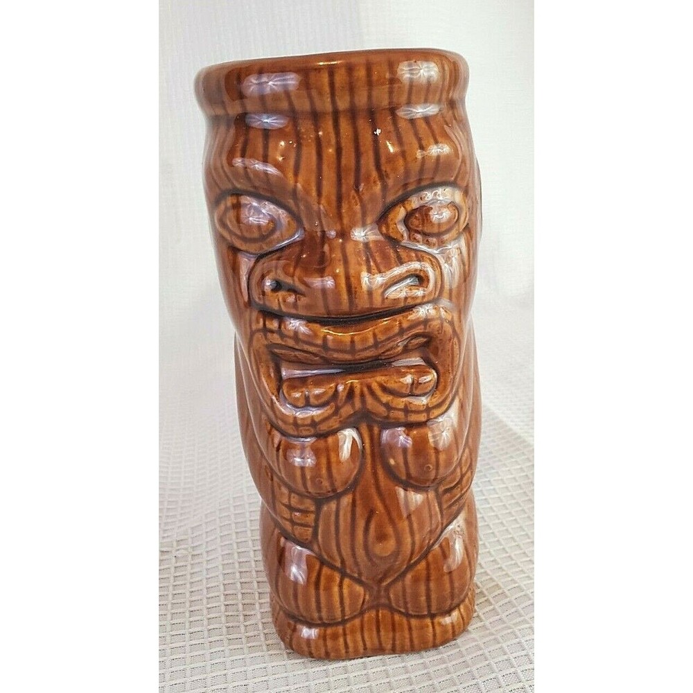 Ceramic Hawaiian Tiki Mug Glass Cup Brown 6.25" Tall AST Computer Bar Hawaii